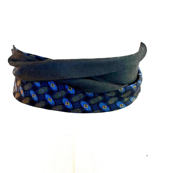 Unique Satin Obi Belt Wide One Size Wrap Green Silk Geometric Upcycle Necktie - Picture 3 of 6